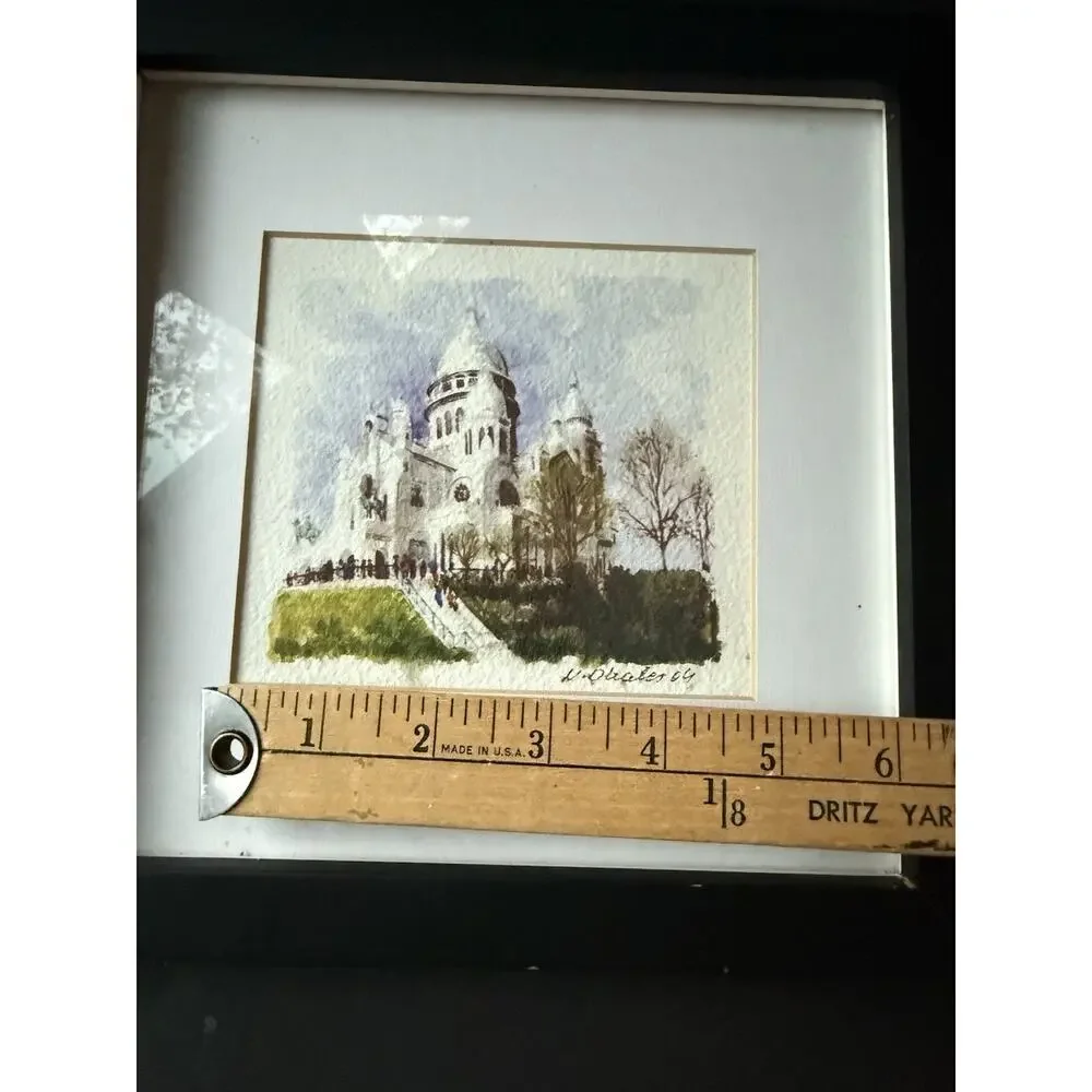 Pottery Barn Watercolor Print Wall Hanging Framed Matted 9x9 Minimalist Cottage